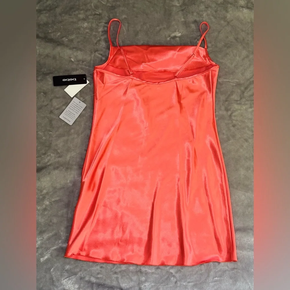 Bebe Size L Orange Satin Midi Dress with Cowl Neck NWT - Picture 3 of 9
